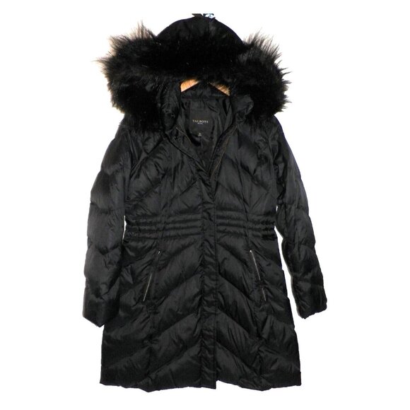 Women's S Talbots Petite Down Puffer Coat Parka Adj Waist Hood Black - Picture 2 of 13